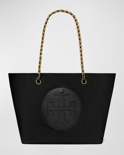 Shop Tory Burch Ella Leather Chain Tote Bag In Black