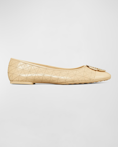 Shop Tory Burch Claire Quilted Medallion Ballerina Flats In New Porcelain