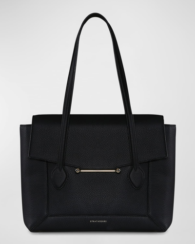Shop Strathberry Mosaic Grain Leather Tote Bag In Black
