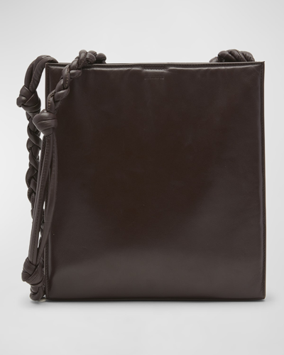 Shop Jil Sander Tangle Medium Leather Shoulder Bag In Dark Earth