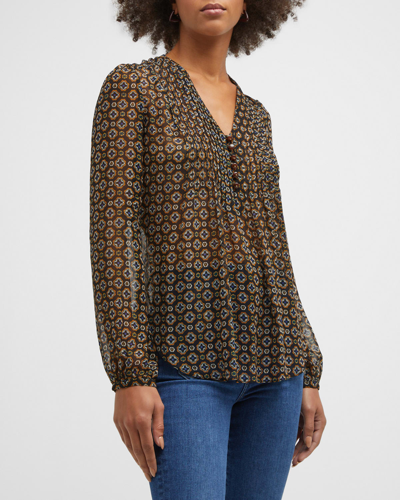 Shop Veronica Beard Lowell Sheer Printed Long Sleeve Blouse In Black Multi