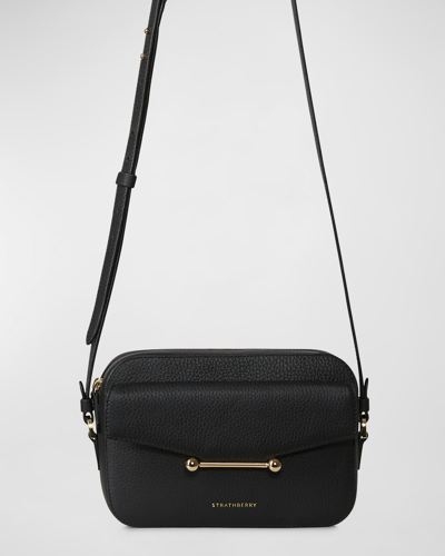 Shop Strathberry Mosaic Zip Leather Camera Crossbody Bag In Black