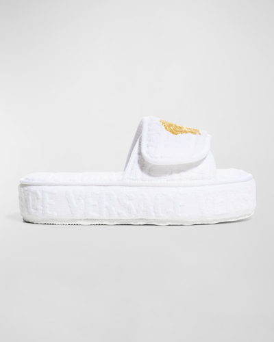 Shop Versace Logomania Open-toe Slippers In Bianco