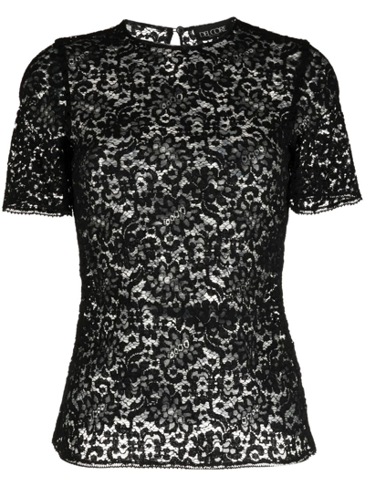 Shop Del Core Floral-lace Short-sleeved T-shirt In Black