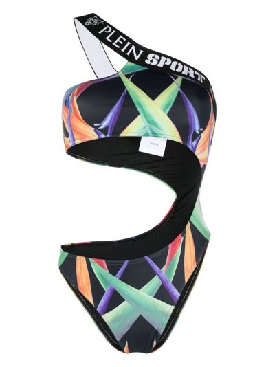 Shop Plein Sport Graphic-print One-shoulder Swimsuit In Black