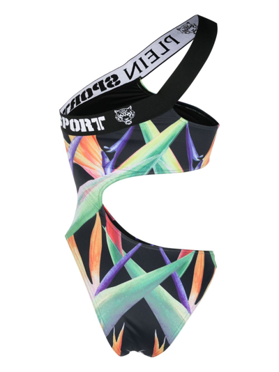 Shop Plein Sport Graphic-print One-shoulder Swimsuit In Black