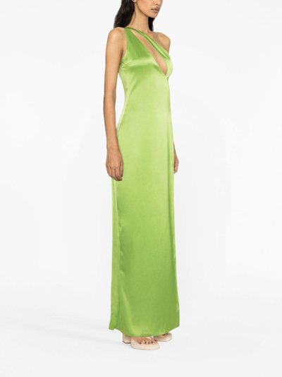 Shop Concepto One-shoulder Cut-out Maxi Dress In Green