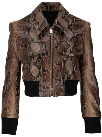 Shop Khaite Hector Snakeskin-print Biker Jacket In Brown