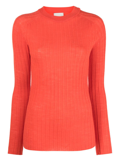 Shop Alysi Round-neck Chunky Ribbed-knit Top In Orange