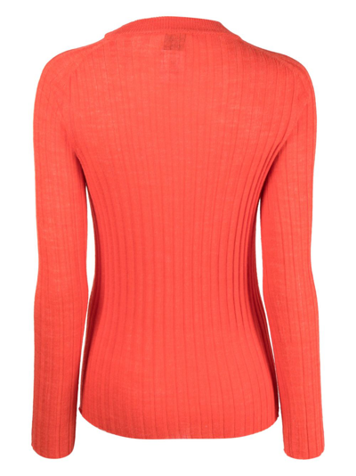 Shop Alysi Round-neck Chunky Ribbed-knit Top In Orange