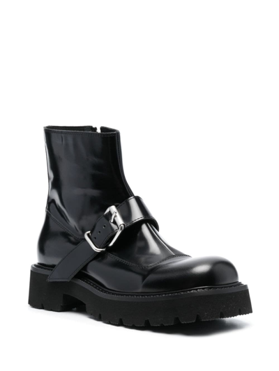 Shop Mm6 Maison Margiela Round-toe Leather Ankle Boots In 黑色