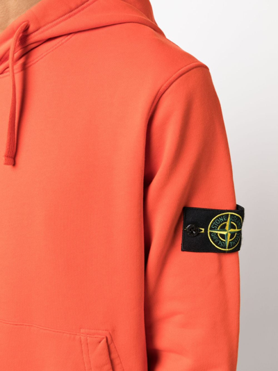 Shop Stone Island Compass-motif Cotton Hoodie In Orange