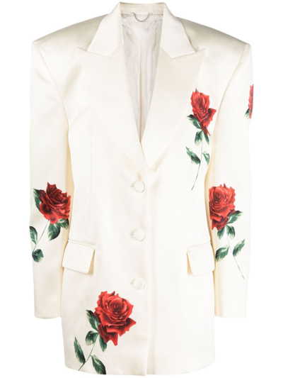 Shop Magda Butrym Rose-print Single-breasted Blazer In 中性色