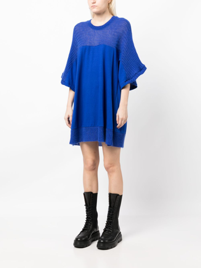 Shop Undercover Panelled Ribbed-knit Short Dress In Blue