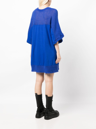 Shop Undercover Panelled Ribbed-knit Short Dress In Blue