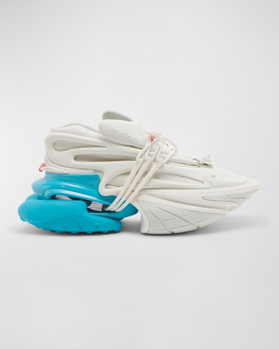 Shop Balmain Men's Unicorn Neoprene Fashion Sneakers In White/blue