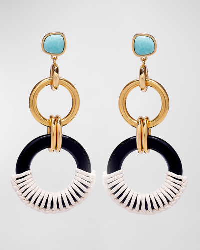 Shop Lizzie Fortunato Leather And Amazonite Canal Drop Hoop Earrings In Multi