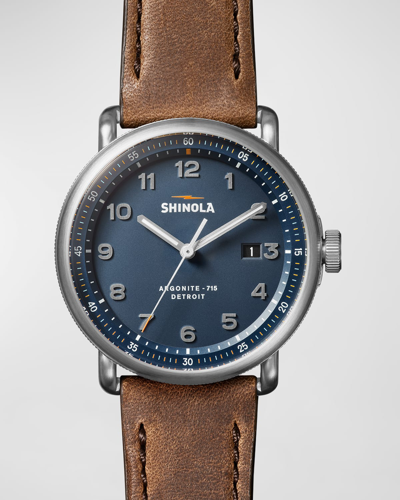 Shop Shinola Men's Canfield Model C Leather Strap Watch, 43mm In Blue