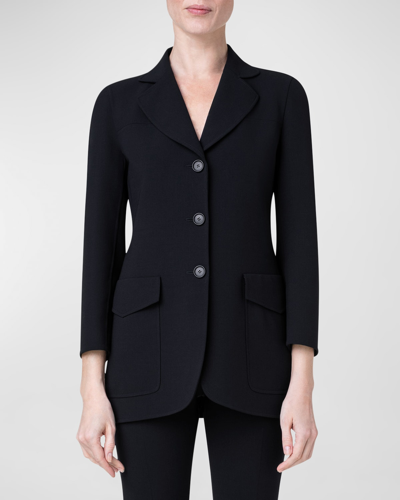 Shop Akris Double-face Wool Blazer Jacket With Oversize Patch Pockets In Black