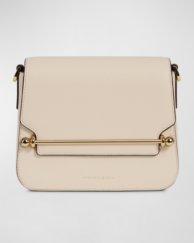 Shop Strathberry Ace Mini Flap Leather Crossbody Bag In Oat