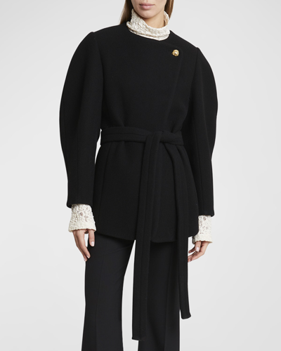 Shop Chloé Iconic Soft Wool Belted Coat In Black