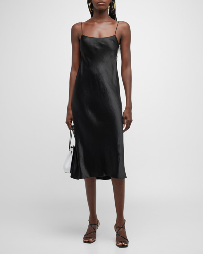 Vince Hammered Satin Slip Dress In Black