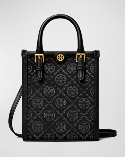 Tory Burch Mini T Monogram Canvas Tote Bag In Black