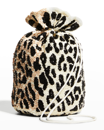Shop Ganni Pattern Glass Beaded Bucket Bag In Leopard