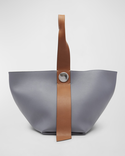 Shop Jil Sander Twisted Medium Leather Hobo Bag In Shadow