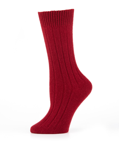 Shop Neiman Marcus Cashmere Ribbed Socks In Dark Berry