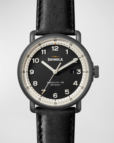 Shop Shinola Men's Canfield Model C Leather Strap Watch, 43mm In Black