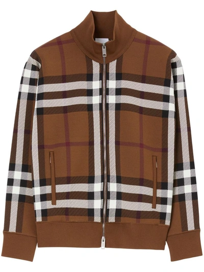 Shop Burberry Check-print Zip-up Jacket In Dark Birch Brown