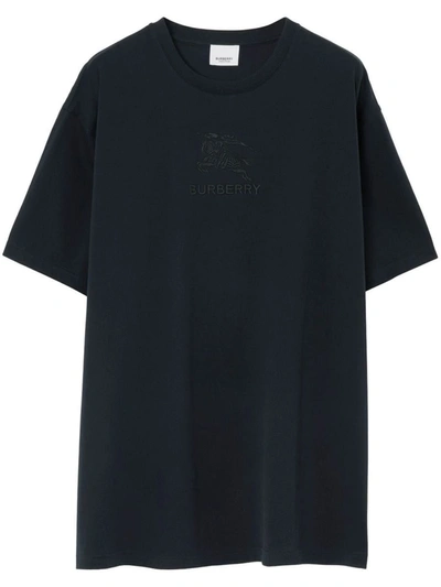 Shop Burberry Ekd Cotton T-shirt In Smoked Navy