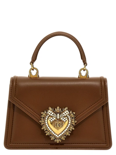 Shop Dolce & Gabbana 'devotion' Small Handbag In Beige