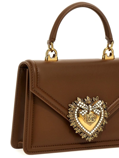 Shop Dolce & Gabbana 'devotion' Small Handbag In Beige