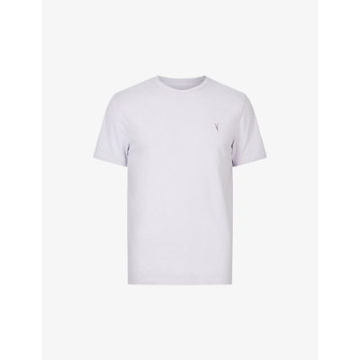 Shop Allsaints Men's Lavender Lilac Ossage Brand-embroidered Organic-cotton T-shirt