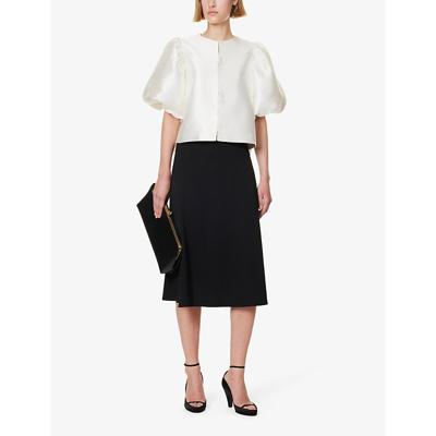 By Malina Womens Ivory Cleo Round-neck Puff-shoulder Woven Blouse In Ivory