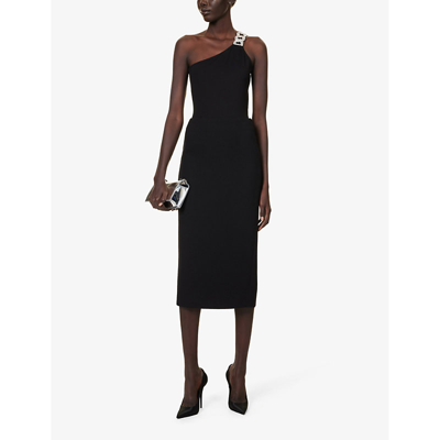 Shop David Koma Women's Black Silver One-shoulder Slim-fit Stretch-woven Body