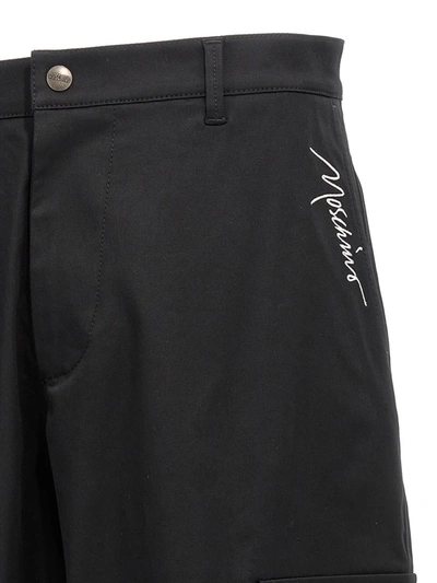 Shop Moschino Logo Embroidery Pants In Black