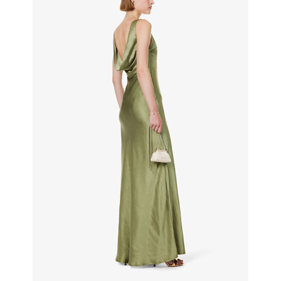 Shop Six Stories Womens Moss Green Cowl-back Sleeveless Satin Maxi Dress