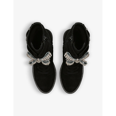 Shop Kurt Geiger London Women's Black Sutton Bow Crystal-embellished Suede Ankle Boots