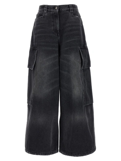Palm Angels Bw Wide Denim Parachute In Gray