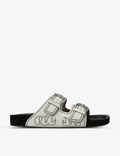 Shop Isabel Marant Lennyo Embroidered Suede Sandals In Winter Wht