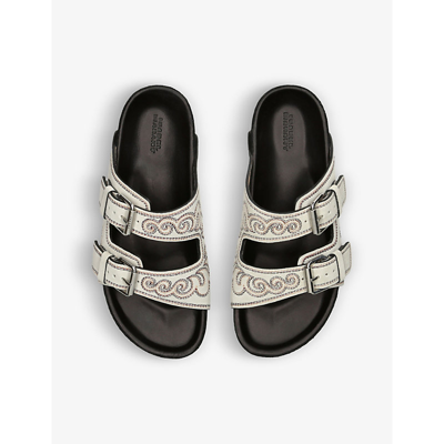Shop Isabel Marant Lennyo Embroidered Suede Sandals In Winter Wht