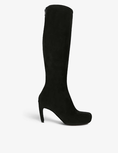 Shop Dries Van Noten Stiletto-heel Zip-fastening Suede Heeled Knee-high Boots In Black
