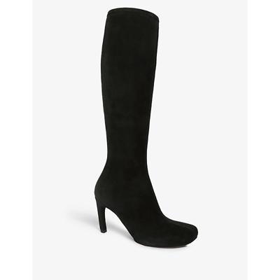 Shop Dries Van Noten Stiletto-heel Zip-fastening Suede Heeled Knee-high Boots In Black