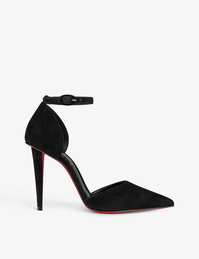 Shop Christian Louboutin Women's Black Astrida Bride 100 Pointed-toe Leather Heeled Courts