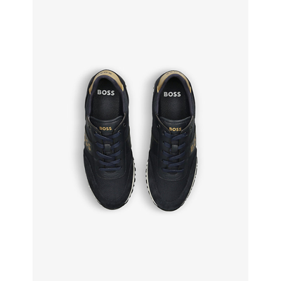 Shop Boss By Hugo Boss Boss Boys Vy Kids Logo-print Metallic-panel Mesh And Leather Low-top Trainers 9-10 Years In Navy