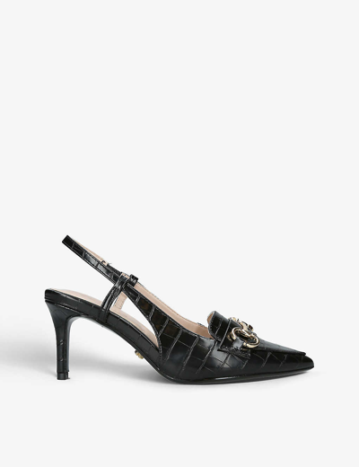 Shop Carvela Women's Black Snatched Croc-embossed Faux-leather Heeled Courts