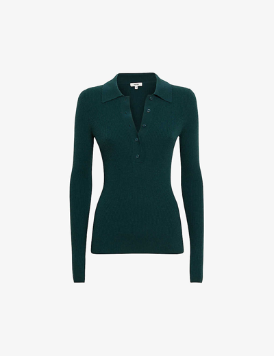 Shop Reiss Sienna Collared Stretch-knit Top In Green